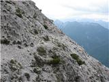 Monte Scinauz komaj vidna stezica po skrotastem pobočju